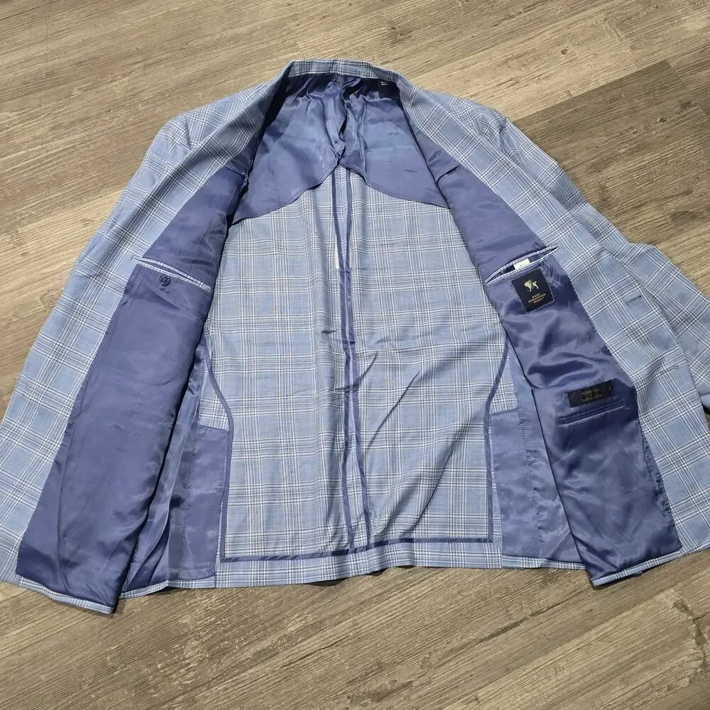 Hart Schaffner Marx Super 130's Blue Plaid Double Button Blazer